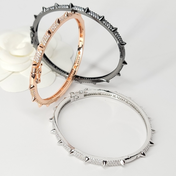 Bling Pave CZ Spike Bracelet Cuff Bangle NEW - Picture 4 of 9